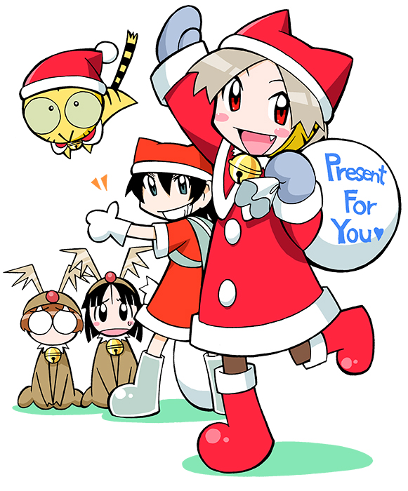 4girls, :>, alternate_costume, animal_costume, animal_ears, animal_hairband, animal_hood, antlers