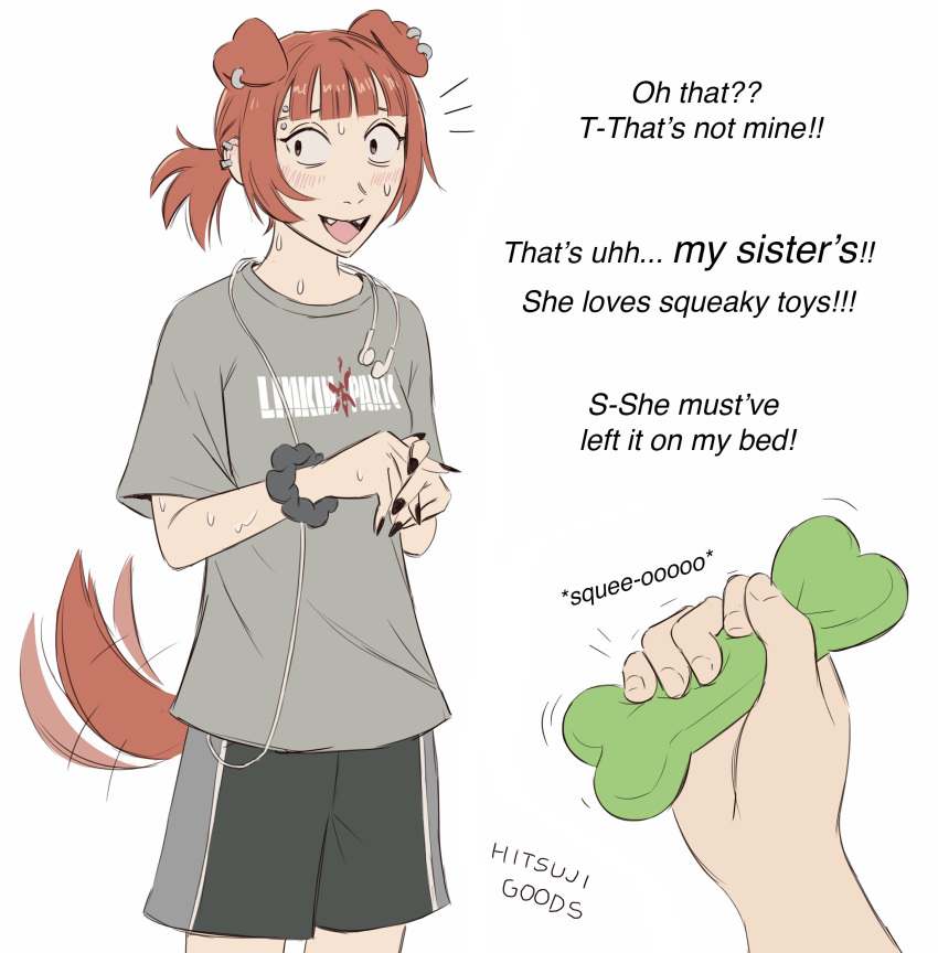 1girl, 1other, absurdres, afterimage, animal_ears, black_nails, breasts, brown_hair