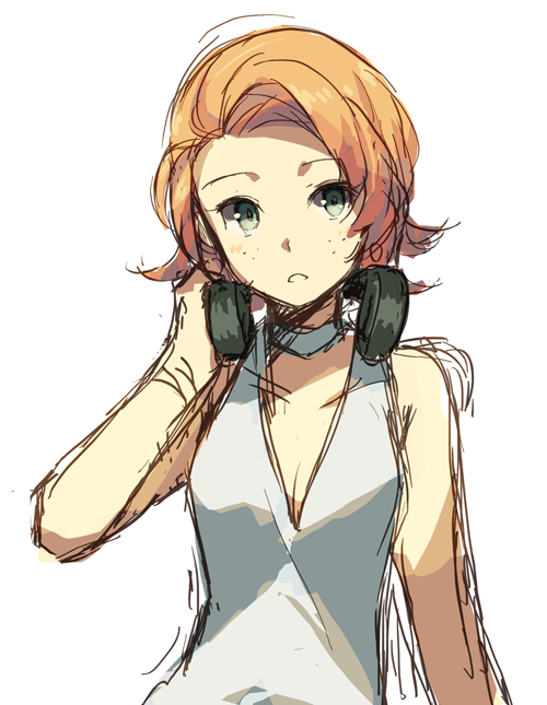 alternate_hairstyle, brief_(character), brief_(psg), choker, commentary, freckles, genderswap, green_eyes