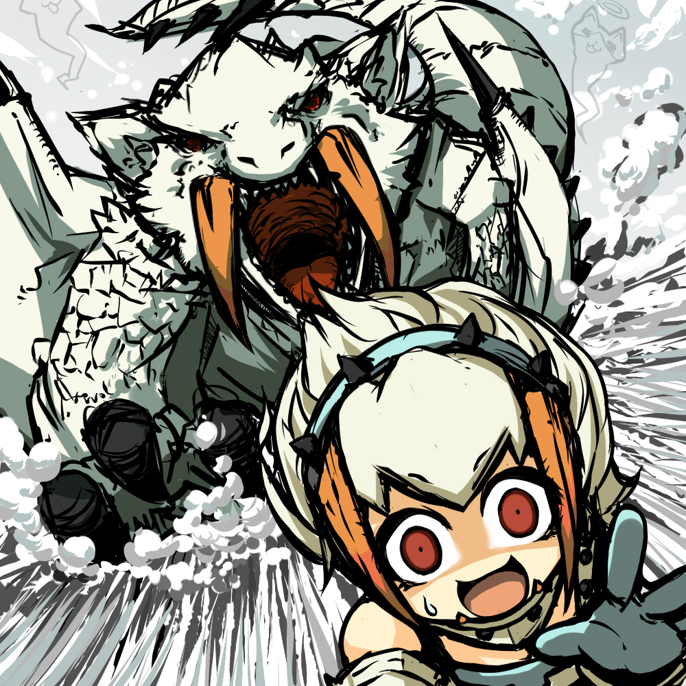 armor, barioth, barioth_(armor), capcom, chasing, claws, fangs, felyne