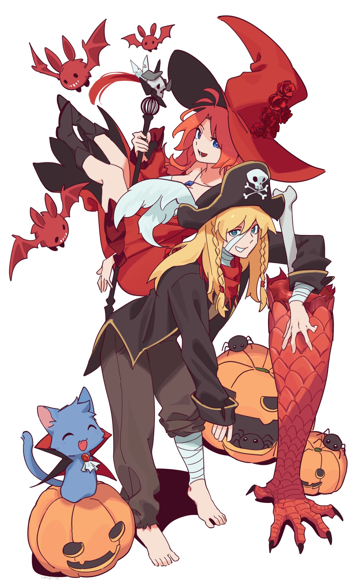 1boy, 1girl, :d, ^_^, barefoot, bat_(animal), black_footwear, blonde_hair