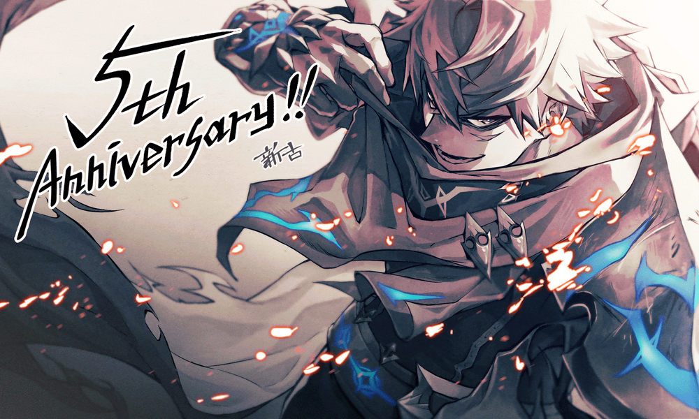 1boy, anniversary, artist_name, crossed_bangs, from_above, hair_between_eyes, hugo_(ta_ga_tame_no_alchemist), looking_at_viewer