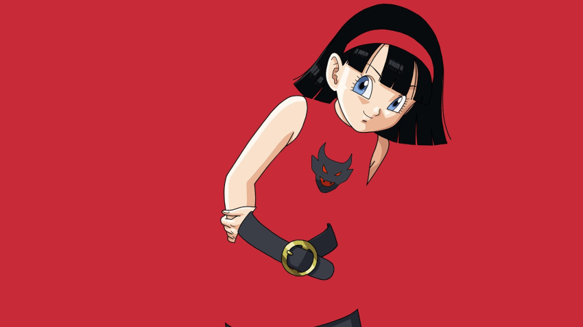 1girl, arms_behind_back, artist_request, belt, black_belt, black_hair, black_leggings, blue_eyes