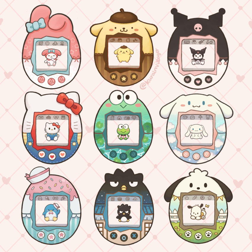 animal, badtz-maru, bird, blue_bow, bow, cat, chibi, chibi_only