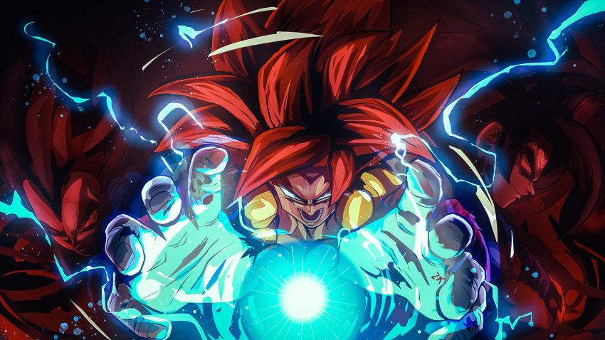 2kartz, 3boys, absurdres, big_bang_kamehameha, black_vest, blue_eyes, dragon_ball, dragon_ball_gt