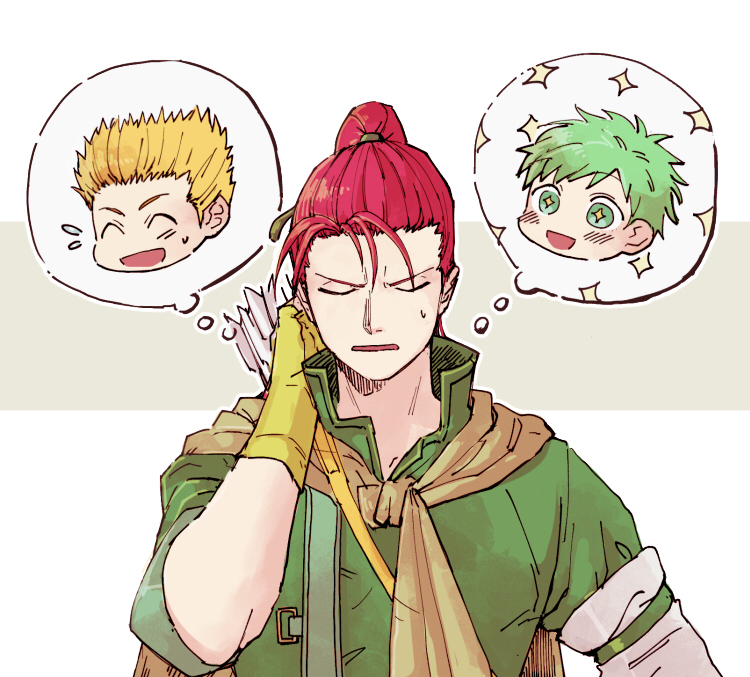 1boy, arrow_(projectile), blonde_hair, closed_eyes, fire_emblem, fire_emblem:_path_of_radiance, gatrie_(fire_emblem), gloves