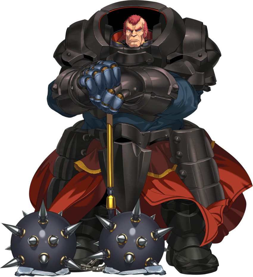 1boy, armor, black_armor, black_footwear, boots, flail, gauntlets, highres