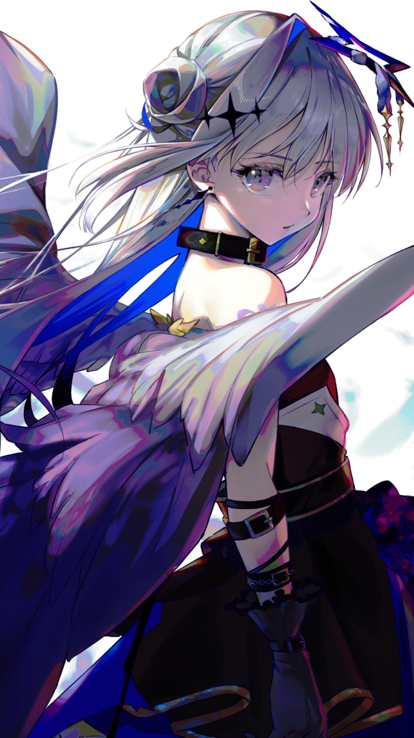 1girl, absurdres, amane_kanata, amane_kanata_(another_world), angel_wings, arm_strap, bare_shoulders, belt_collar