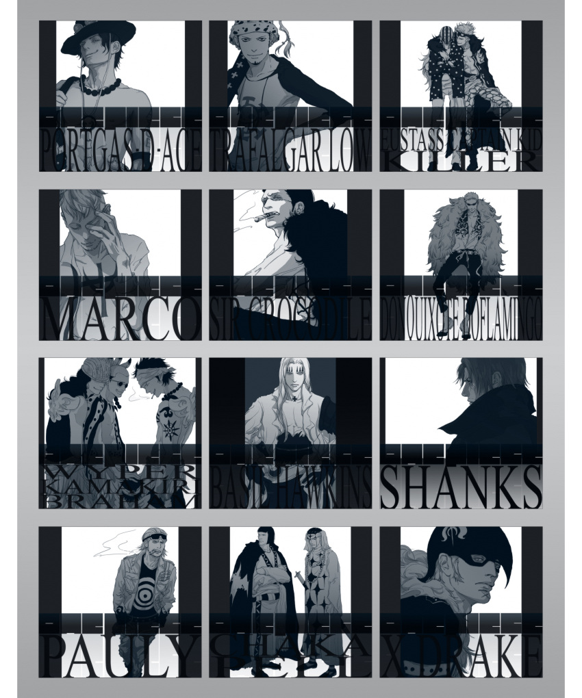 absurdres, basil_hawkins, beard, braham, braham_(one_piece), chaka_(one_piece), character_name, cigar
