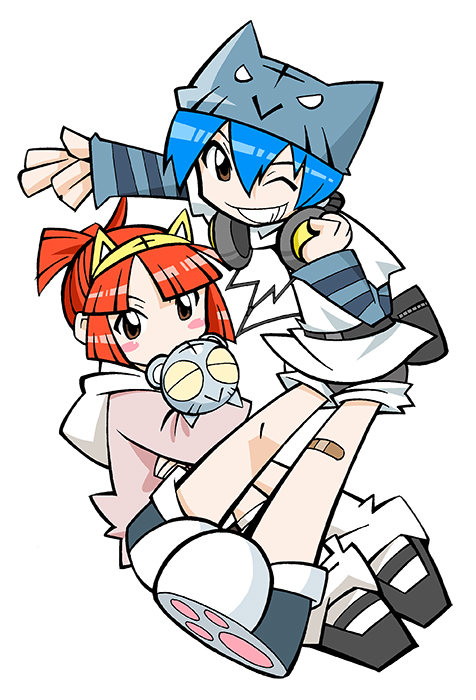 2girls, :>, aged_down, amu_ru, animal_ear_hairband, animal_ears, animal_hat, animal_hug