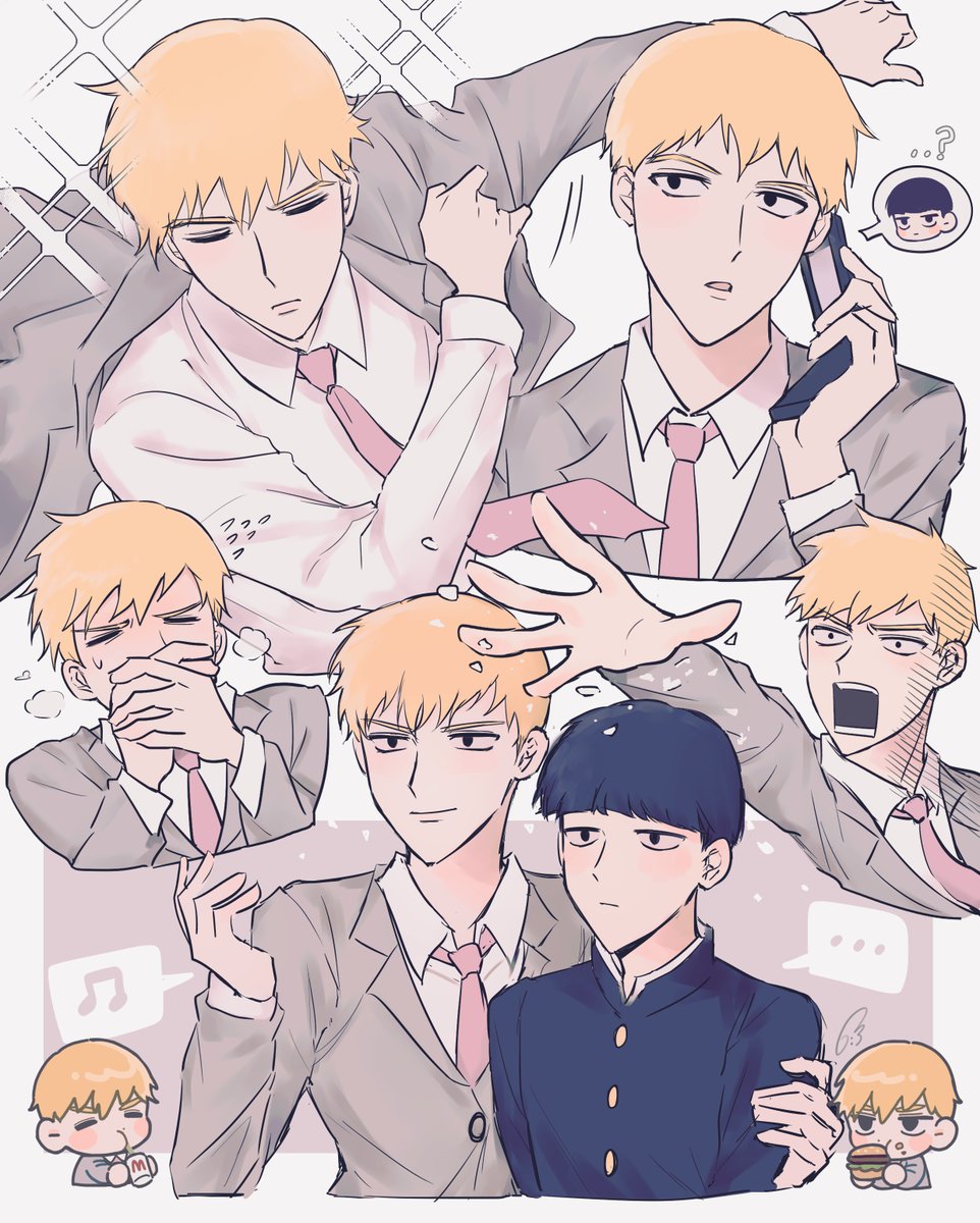 ..., 2boys, ?, beamed_eighth_notes, black_hair, blonde_hair, bowl_cut, burger