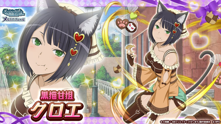 1girl, animal_ear_fluff, animal_ears, asymmetrical_legwear, black_hair, bob_cut, brown_thighhighs, cat_ears