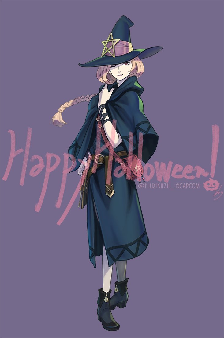 1girl, ace_attorney, belt, black_footwear, black_hat, boots, braid, braided_ponytail
