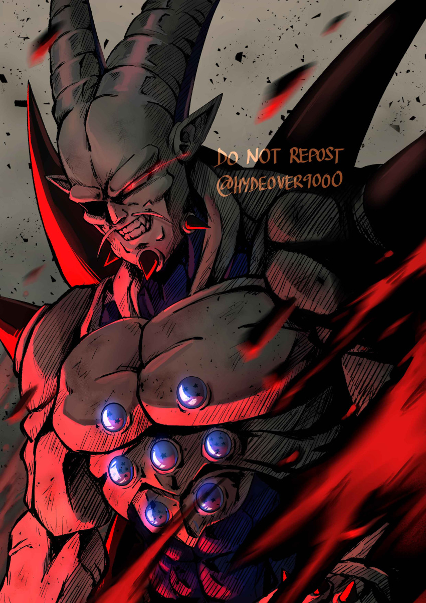 1boy, abs, absurdres, artist_name, blue_skin, clenched_teeth, colored_skin, dragon_ball