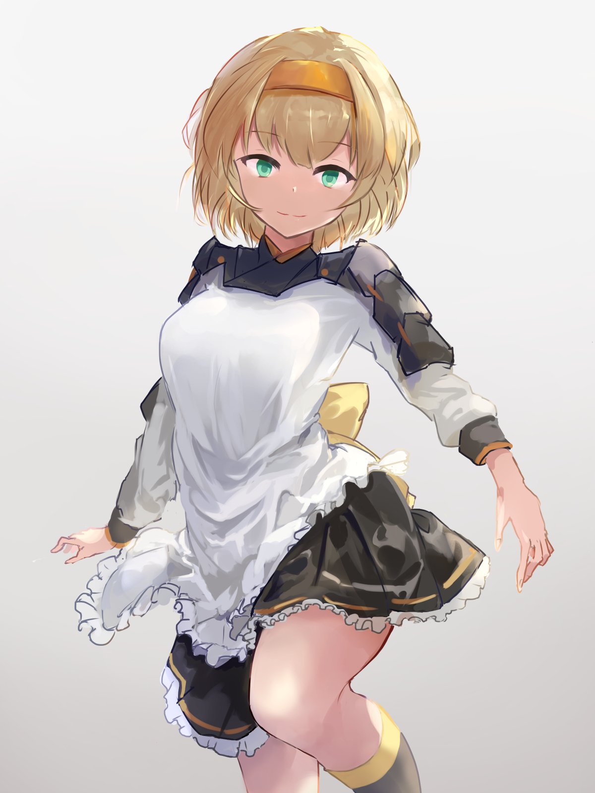 1girl, apron, armor, black_skirt, blonde_hair, bow, brown_headband, chatan_nakiri_(tenka_hyakken)