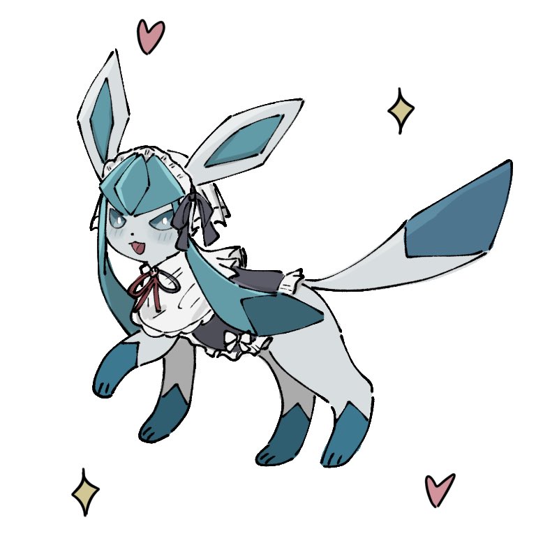 animal_focus, blue_eyes, bright_pupils, full_body, glaceon, glaceon_(tea_party), heart, long_hair