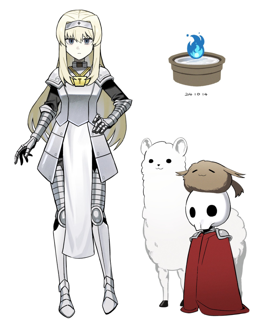 1boy, 1girl, :3, alpaca, armor, asdf1211950, basin, black_souls