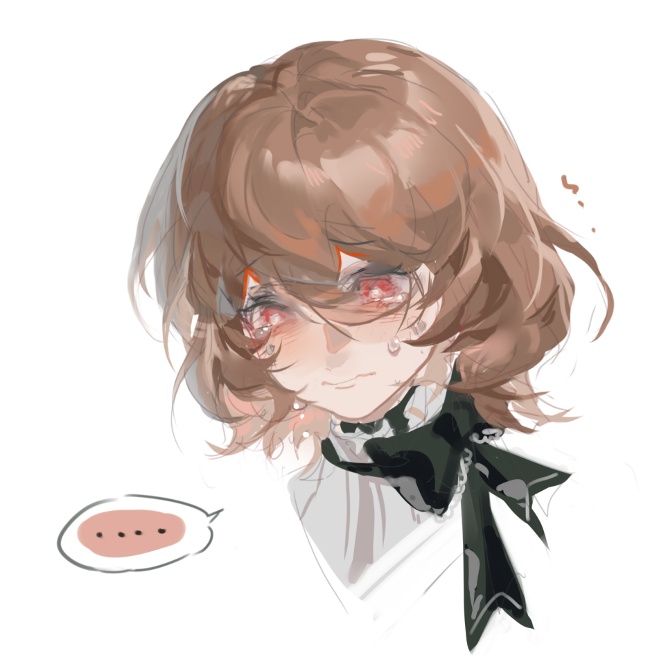 ..., 1boy, akechi_gorou, baicumikuo, black_bow, blush, bow, brown_hair