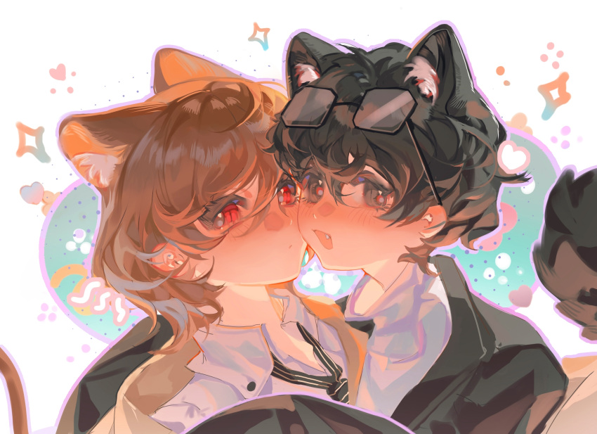 2boys, :d, akechi_gorou, amamiya_ren, animal_ear_fluff, animal_ears, baicumikuo, black_coat