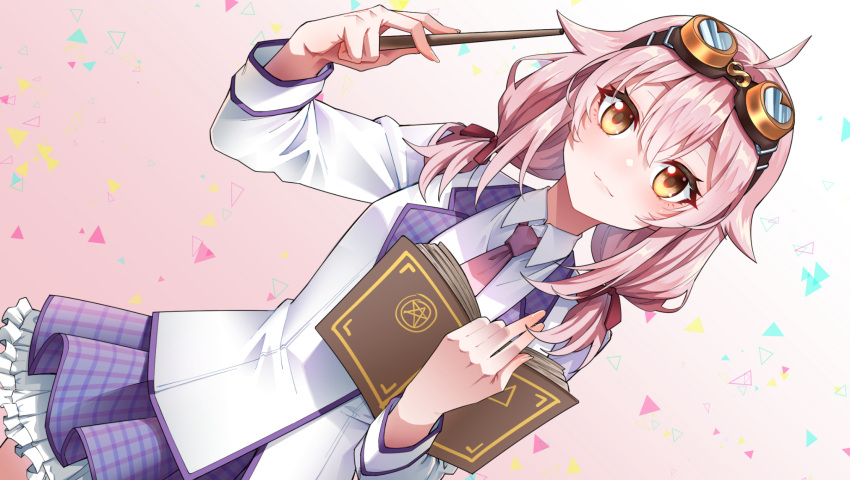 1girl, ace_taffy, ahoge, blazer, blush, book, chubb, closed_mouth