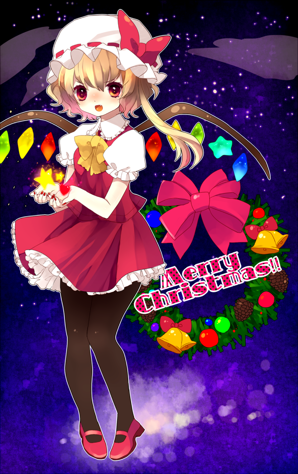 bad_id, blonde_hair, christmas, flandre_scarlet, hat, ia_(artist), ia_(carat), merry_christmas