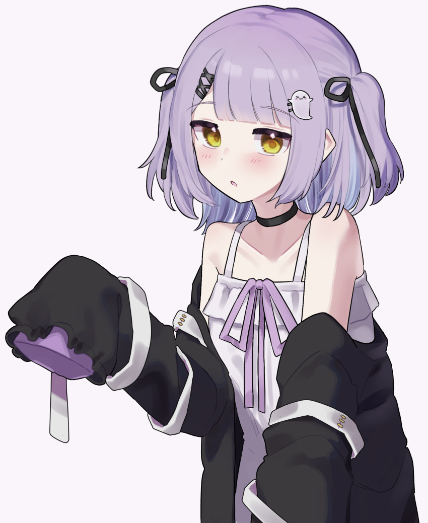 1girl, absurdres, asatsuki933, bare_shoulders, black_choker, black_jacket, black_ribbon, blunt_bangs
