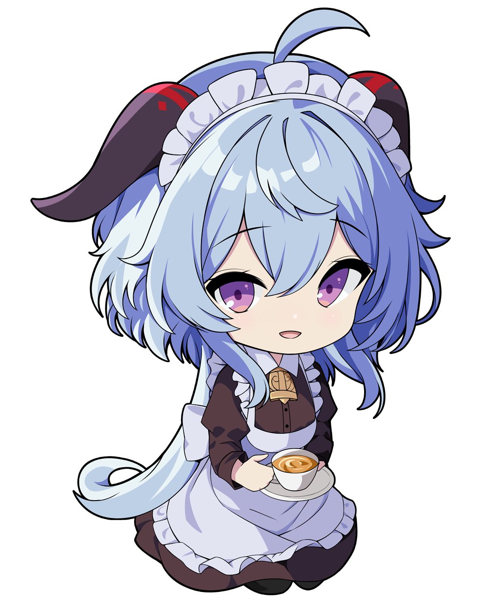 1girl, alternate_costume, apron, black_dress, blue_hair, chibi, chibi_only, commentary_request