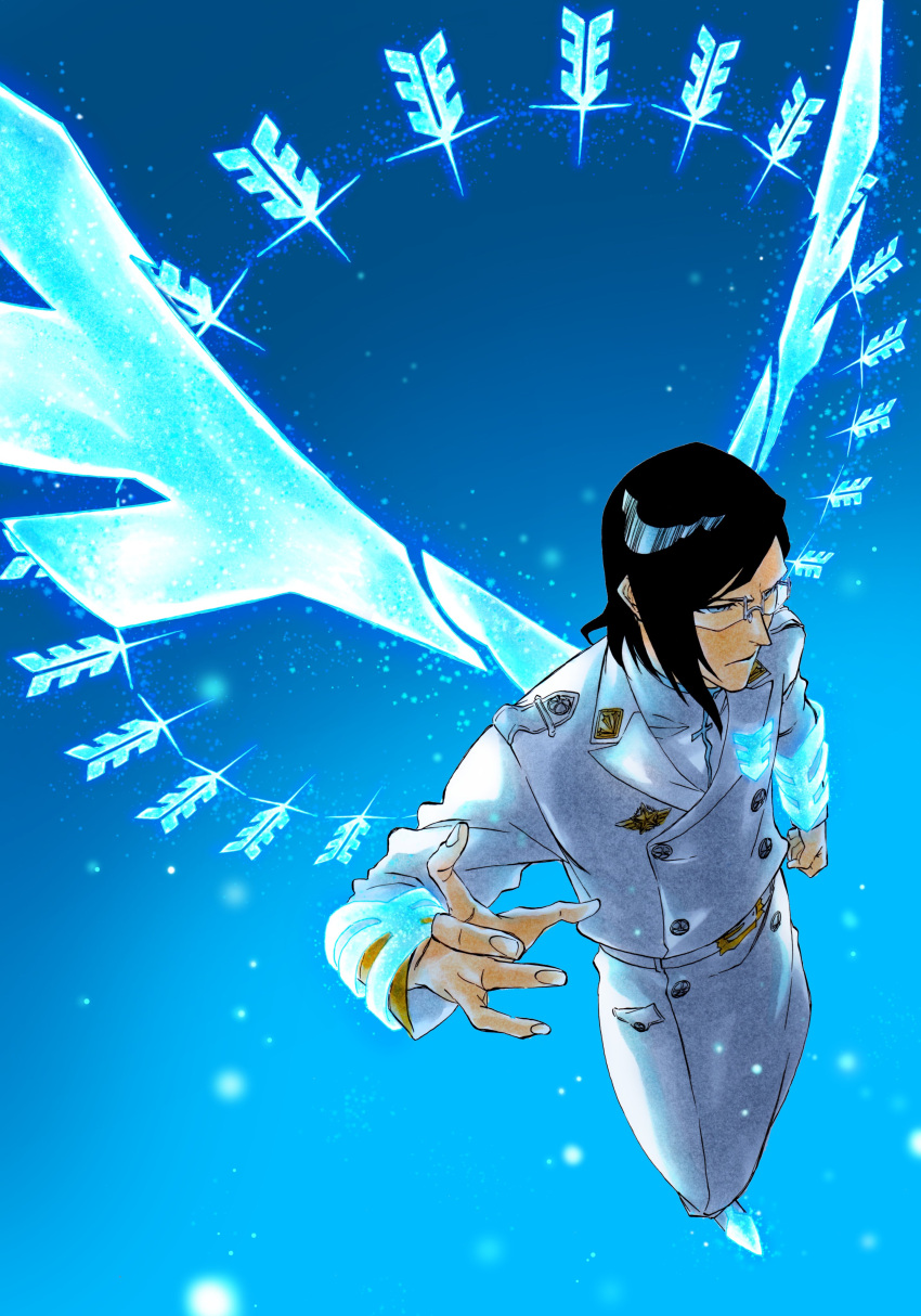 1boy, absurdres, asymmetrical_hair, black_hair, bleach, bleach:_sennen_kessen-hen, blue_eyes, buttons