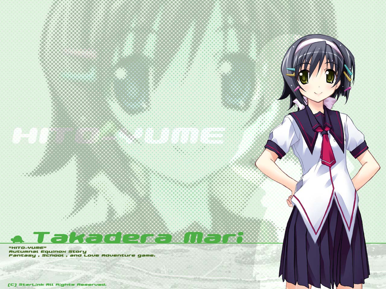 black_hair, green_eyes, school_uniform, seifuku, short_hair, takadera_mari, wallpaper