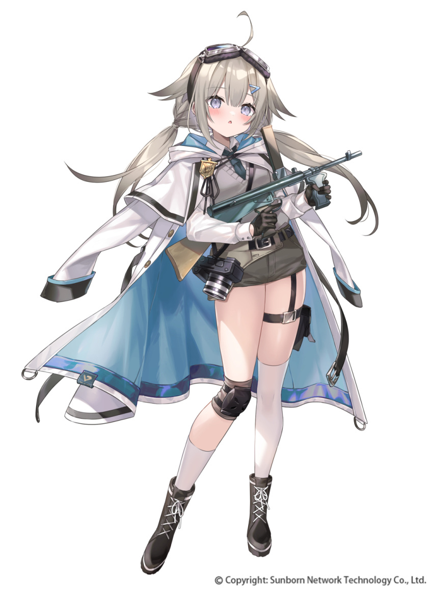 1girl, ahoge, asymmetrical_legwear, belt, belted_coat, black_belt, black_footwear, black_gloves