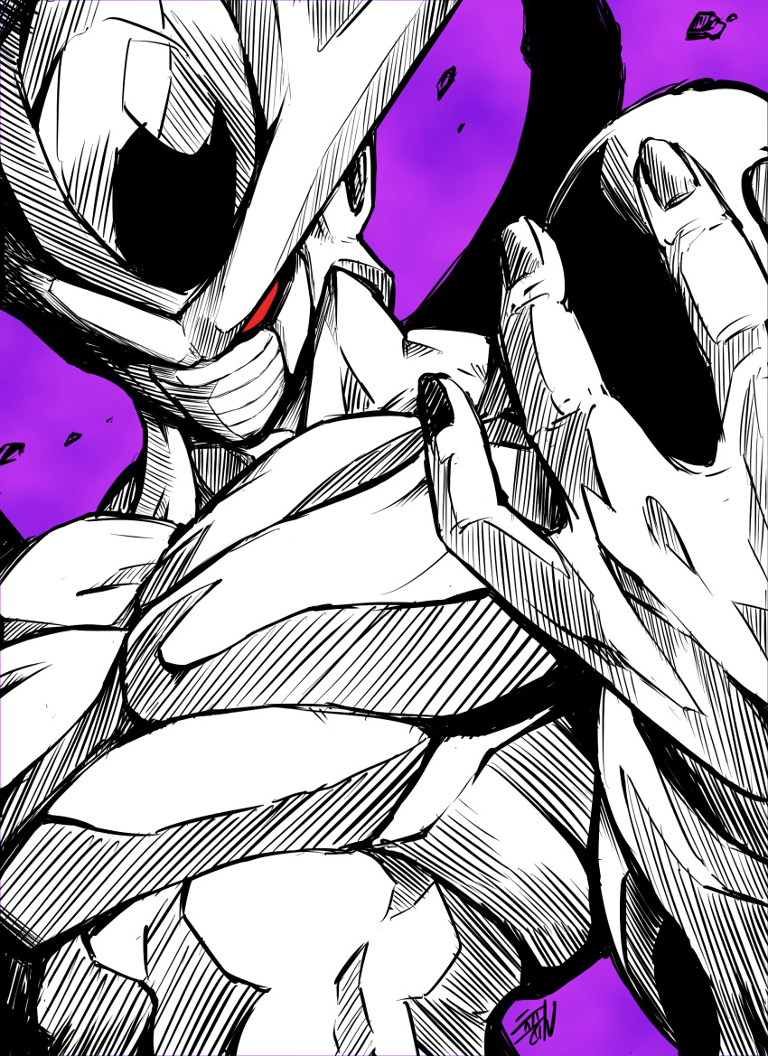 1boy, absurdres, arm_up, chinese_commentary, colored_sclera, commentary_request, cooler_(dragon_ball), cooler_(fifth_form)_(dragon_ball)