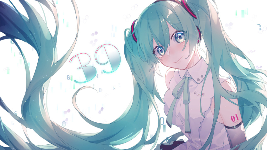 1girl, 39, aqua_hair, arm_tattoo, black_skirt, blue_eyes, closed_mouth, commentary