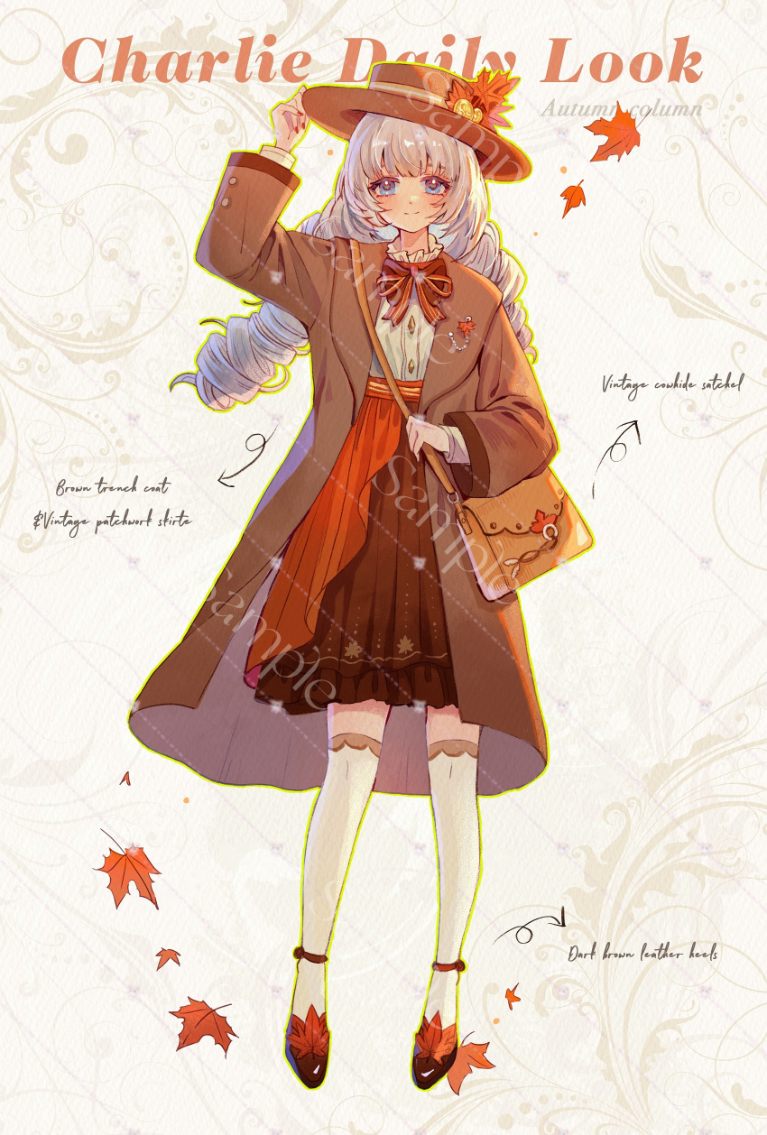 1girl, absurdres, adjusting_clothes, adjusting_headwear, alternate_costume, anklet, arm_up, autumn_leaves