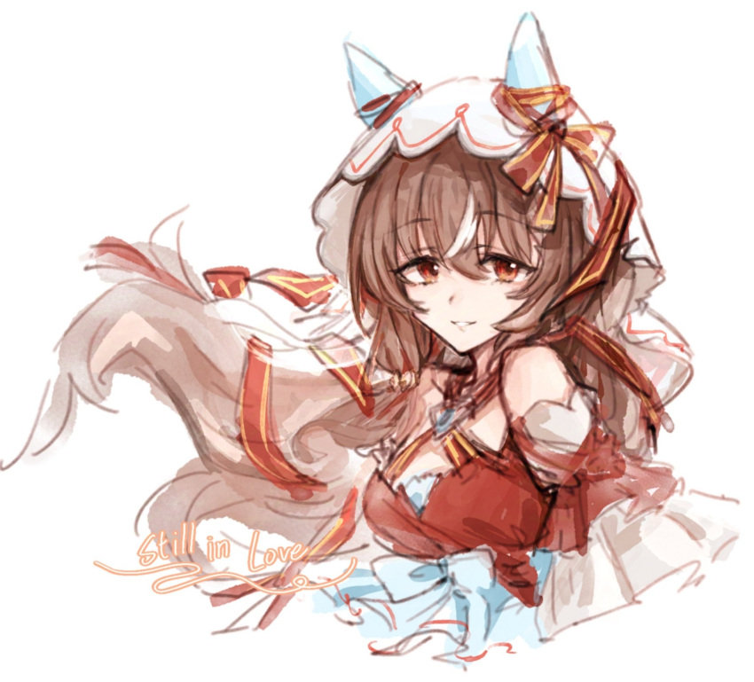 1girl, animal_ears, breasts, brown_eyes, brown_hair, character_name, collarbone, commentary