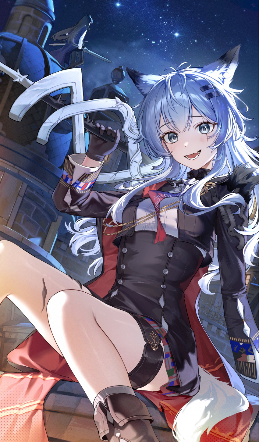 2girls, absurdres, aiguillette, animal_ears, arknights, black_gloves, black_jacket, black_skirt