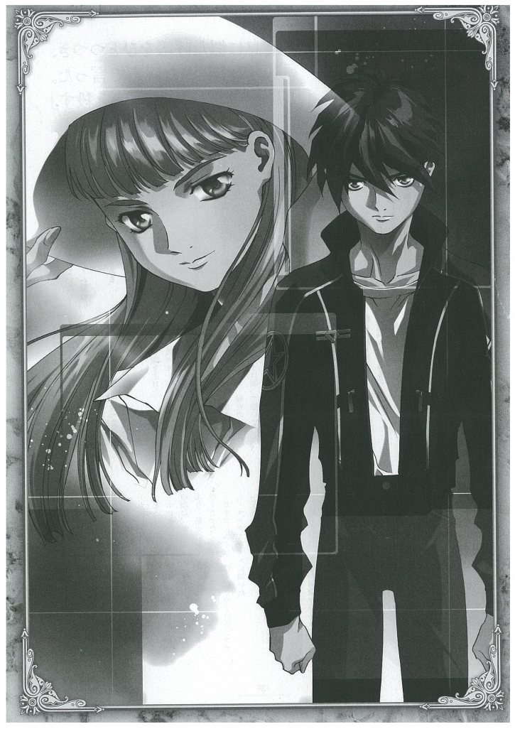 90s, gundam_wing, heero_yui, heero_yuy, long_hair, official_art, relena_peacecraft, scan