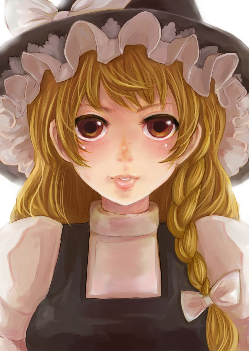 blonde_hair, braid, freckles, hat, highres, kidojiru, kirisame_marisa, solo