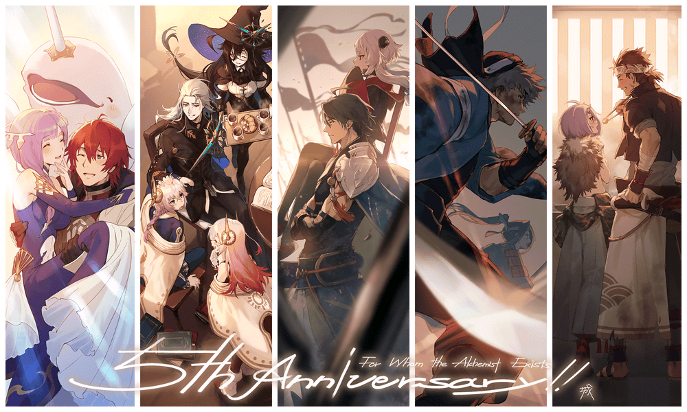 6+boys, 6+girls, amane_(ta_ga_tame_no_alchemist), ambrosia_(ta_ga_tame_no_alchemist), anniversary, black_hair, carrying, chopsticks