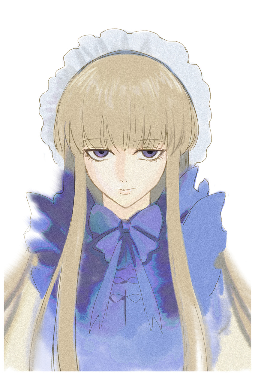 1girl, absurdres, alice_(black_souls), black_souls, blonde_hair, blue_bow, blue_bowtie, blue_dress