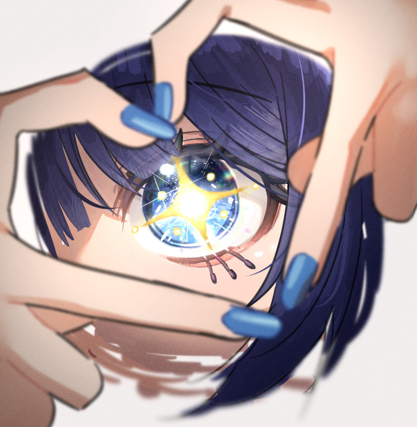 1girl, black_souls, black_souls_2, blue_eyes, blue_hair, blue_nails, eye_focus, heart