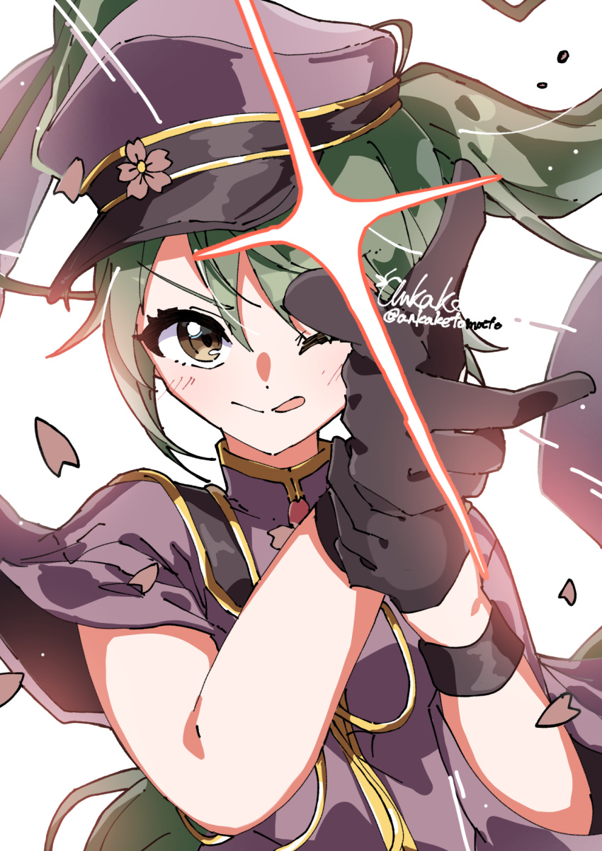 1girl, :p, aiming, aiming_at_viewer, ankaketomato, artist_name, black_gloves, black_wristband