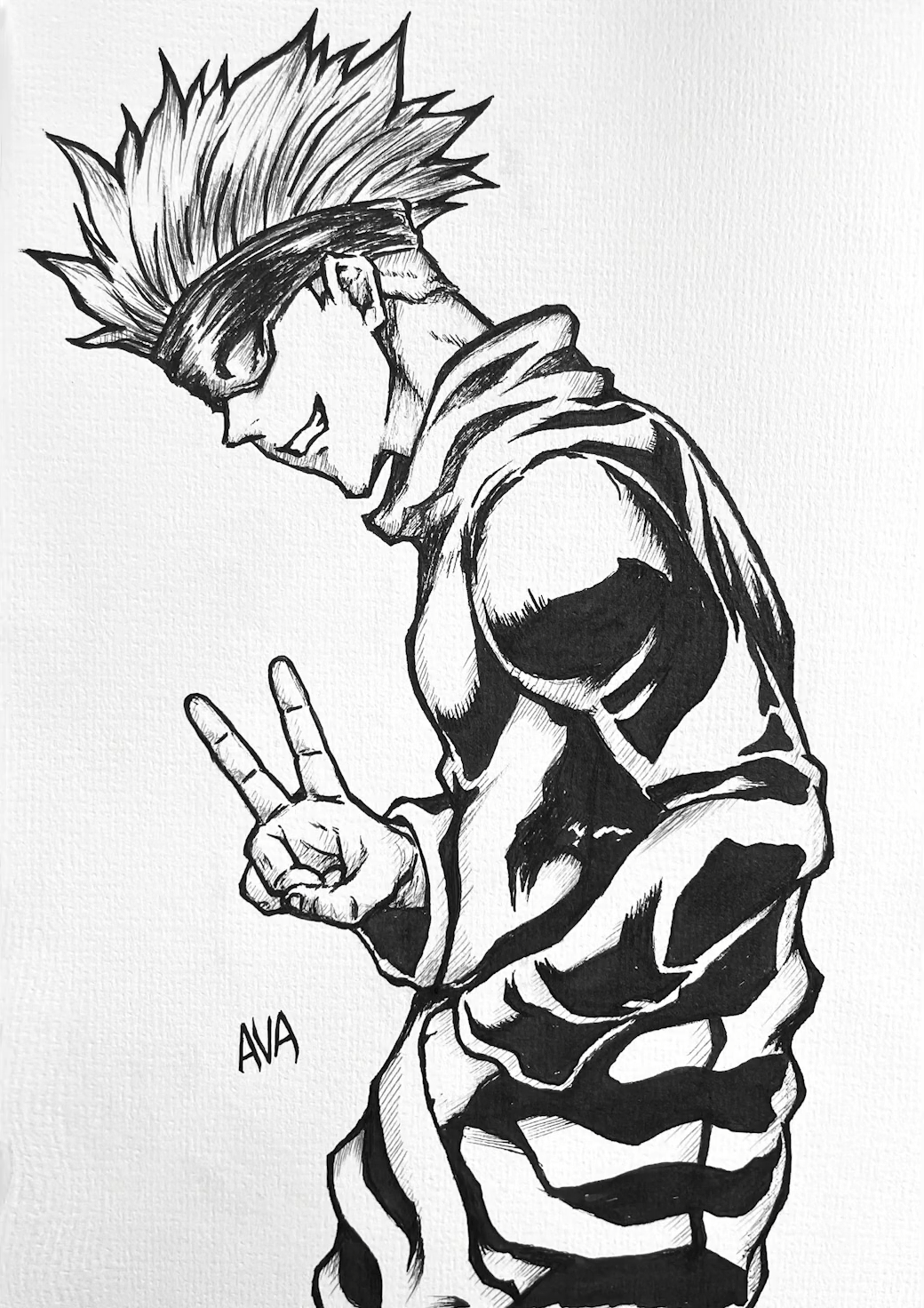 1boy, blindfold, commentary, draw_with_aid, english_commentary, from_side, gojou_satoru, greyscale