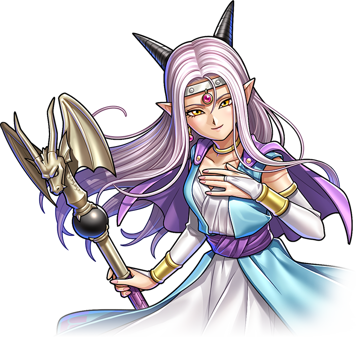 1girl, artist_request, black_horns, blue_robe, breasts, bridal_gauntlets, cape, closed_mouth
