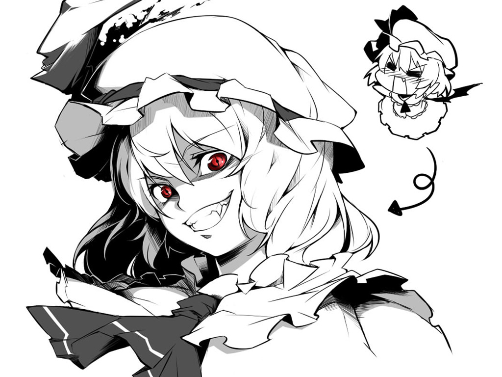 =_=, arrow, beihan, blush, chibi, dual_persona, fang, grin
