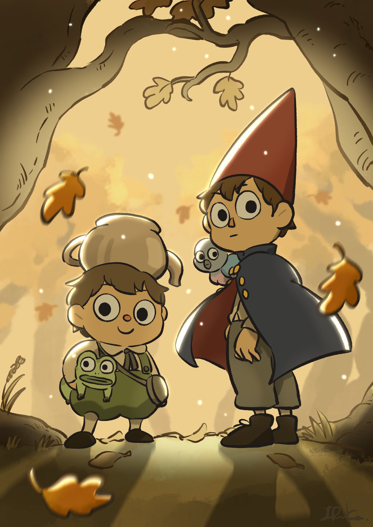 2boys, artist_name, beatrice_(over_the_garden_wall), commentary, english_commentary, frog, gregory_(over_the_garden_wall), highres