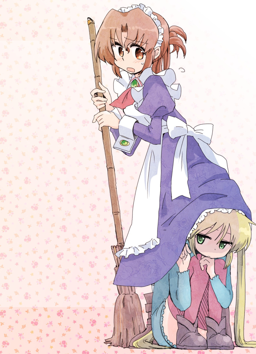 broom, brown_eyes, brown_hair, green_eyes, hayate_no_gotoku!, hiding, highres, hitaishou_chiritori