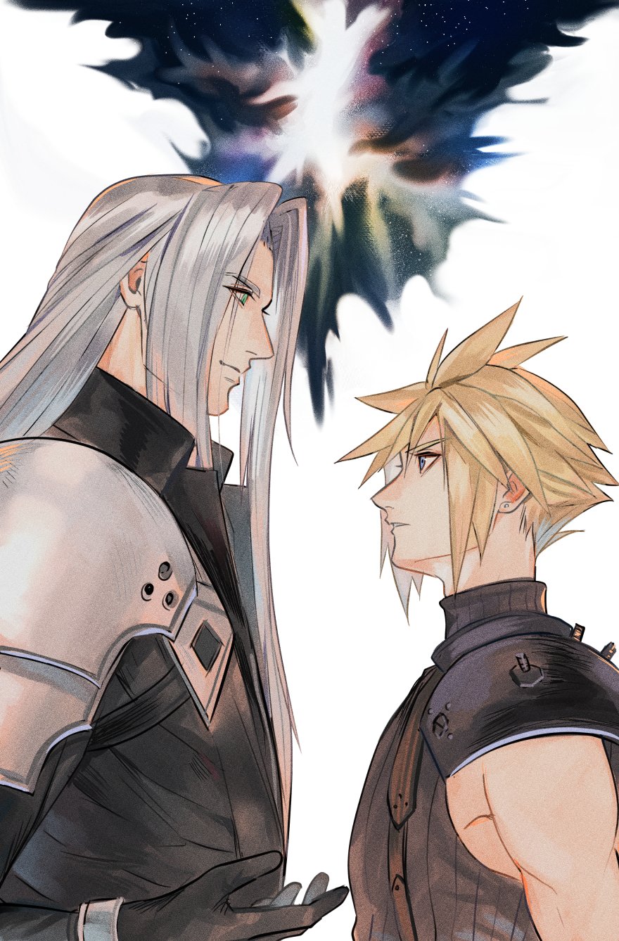 2boys, armor, black_gloves, blonde_hair, blue_eyes, cloud_strife, final_fantasy, final_fantasy_vii