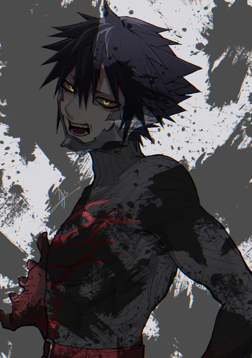 1boy, belt, black_hair, dark, glowing, glowing_eyes, highres, kagachi_118