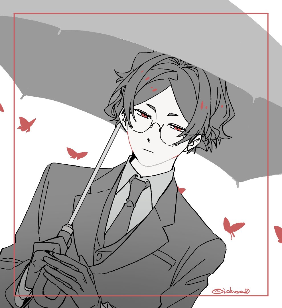 1boy, aomi_(ooe), black_gloves, black_hair, black_necktie, black_suit, bug, butterfly