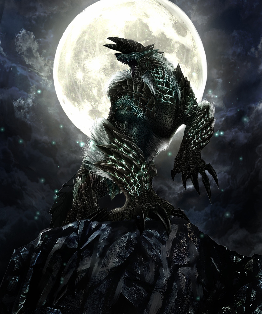 absurdres, chin_spike, claws, full_moon, highres, horns, monster, monster_focus